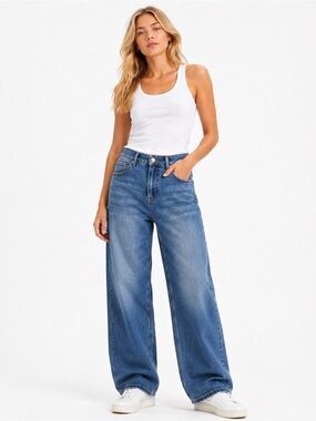 NWT Fashion Nova Size 7 Classic High-Rise Wide Leg Baggy Jeans - Blue